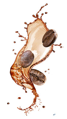 Coffee beans with splash isolated on white Coffee beans with splash isolated on white background