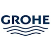 Das GROHE Logo zeigt den Markennamen in blauer Schrift, begleitet von drei wellenförmigen Linien, die das Element Wasser symbolisieren. GROHE ist bekannt für seine hochwertigen Produkte im Bereich Wassertechnik.